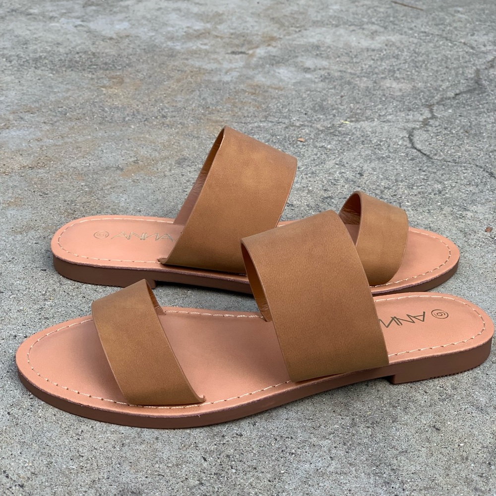 🌟Anna Double Strap Slip On Sandal Flip Flop Tan